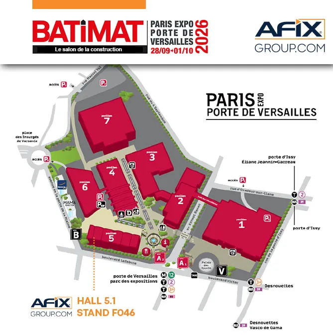 Plan d'accès au salon Batimat 2026, Hall 5.1 Stand F046